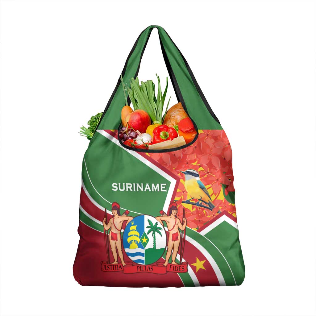 Suriname Independence Day Grocery Bag Coat Of Arms With Lesser Kiskadee