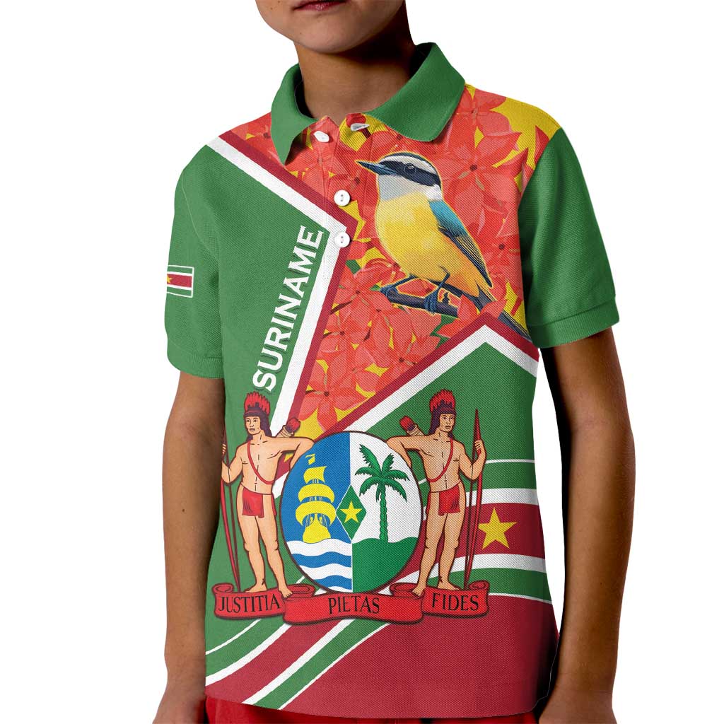 Suriname Independence Day Kid Polo Shirt Coat Of Arms With Lesser Kiskadee - Wonder Print Shop