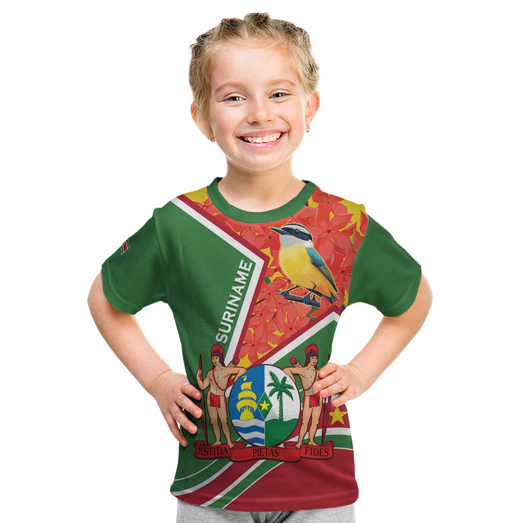 Suriname Independence Day Kid T Shirt Coat Of Arms With Lesser Kiskadee - Wonder Print Shop