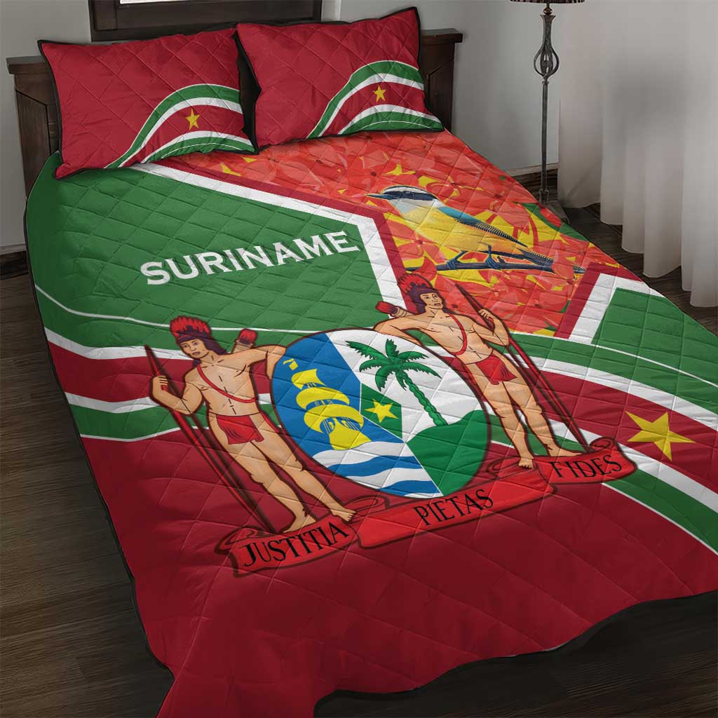 Suriname Independence Day Quilt Bed Set Coat Of Arms With Lesser Kiskadee - Wonder Print Shop