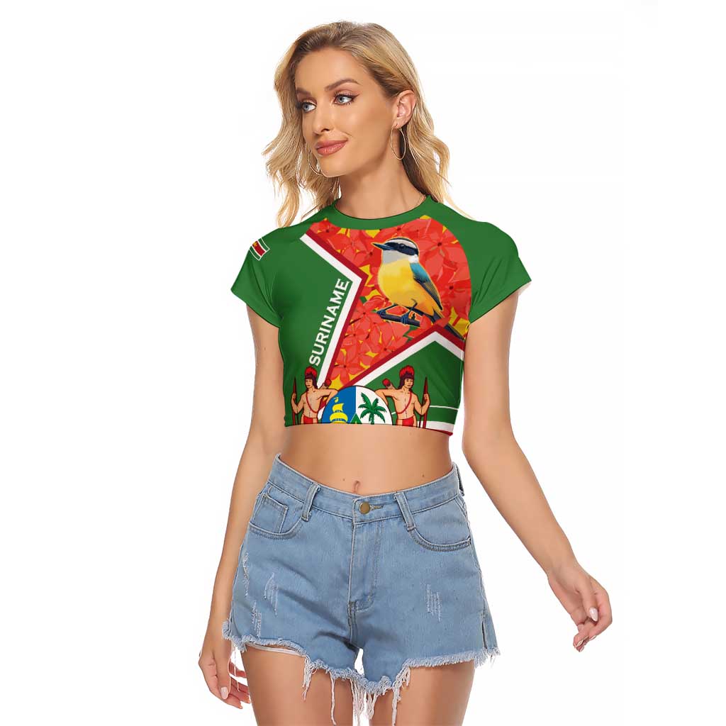 Suriname Independence Day Raglan Cropped T Shirt Coat Of Arms With Lesser Kiskadee - Wonder Print Shop