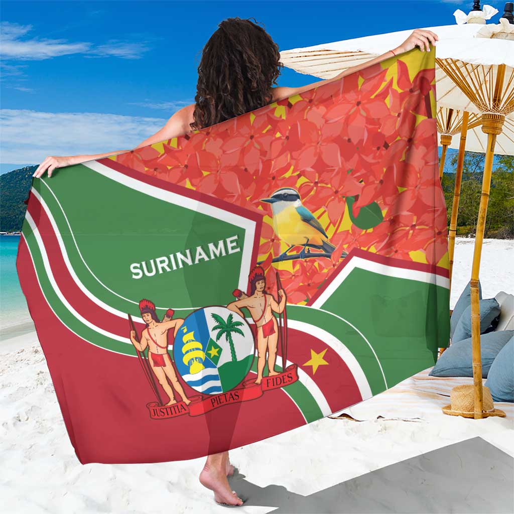 Suriname Independence Day Sarong Coat Of Arms With Lesser Kiskadee - Wonder Print Shop