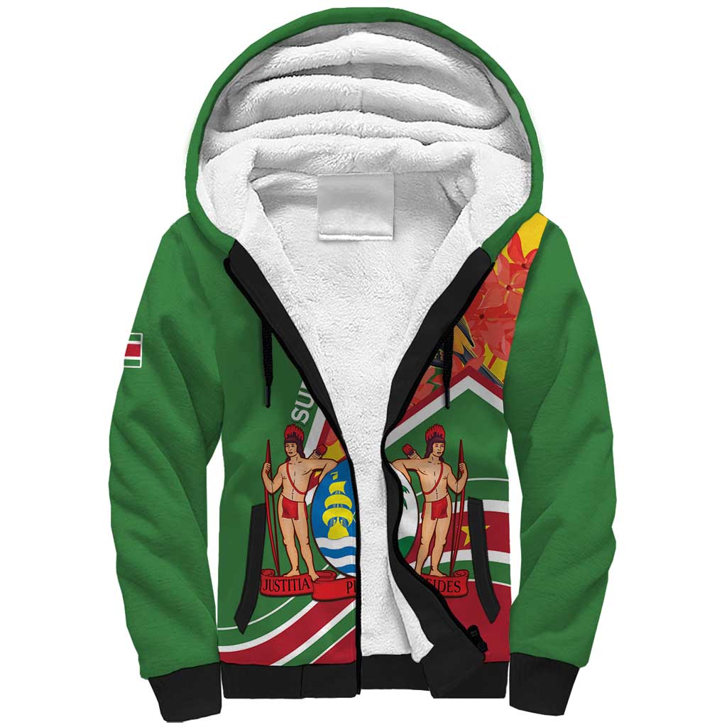 Suriname Independence Day Sherpa Hoodie Coat Of Arms With Lesser Kiskadee - Wonder Print Shop