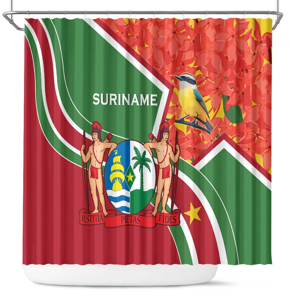 Suriname Independence Day Shower Curtain Coat Of Arms With Lesser Kiskadee