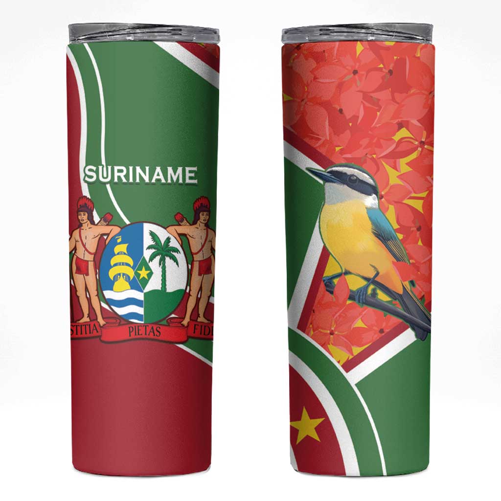 Suriname Independence Day Skinny Tumbler Coat Of Arms With Lesser Kiskadee - Wonder Print Shop