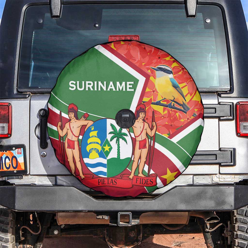 Suriname Independence Day Spare Tire Cover Coat Of Arms With Lesser Kiskadee - Wonder Print Shop