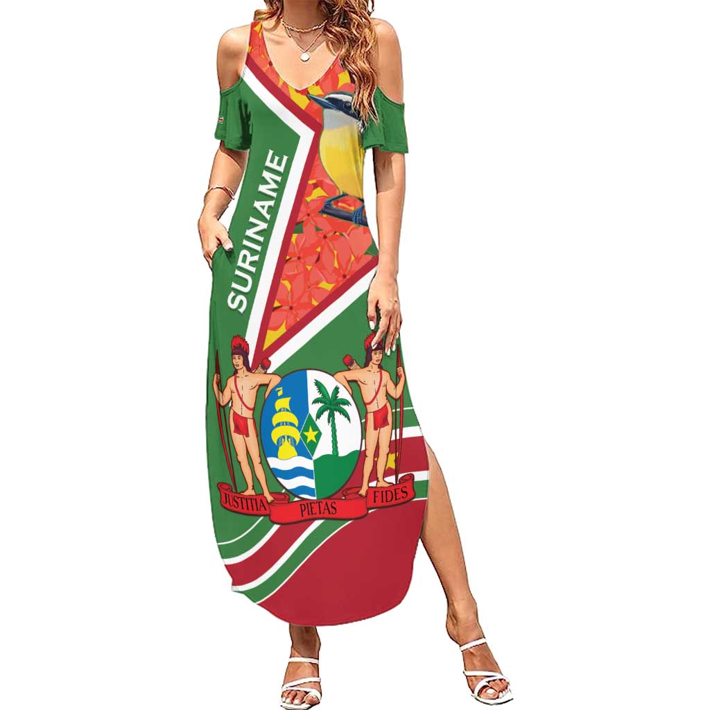 Suriname Independence Day Summer Maxi Dress Coat Of Arms With Lesser Kiskadee - Wonder Print Shop