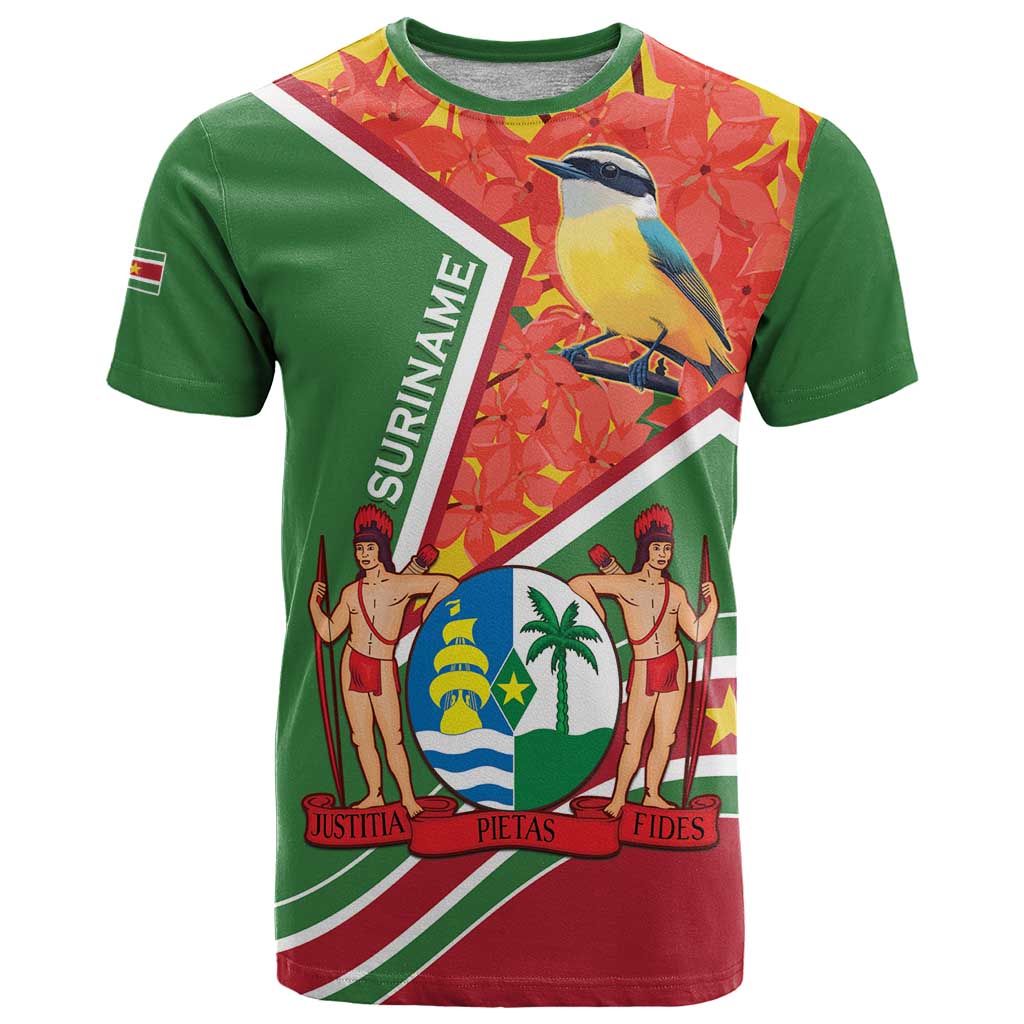 Suriname Independence Day T Shirt Coat Of Arms With Lesser Kiskadee - Wonder Print Shop