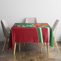 Suriname Independence Day tablecloth on round table with red-green striped center panel