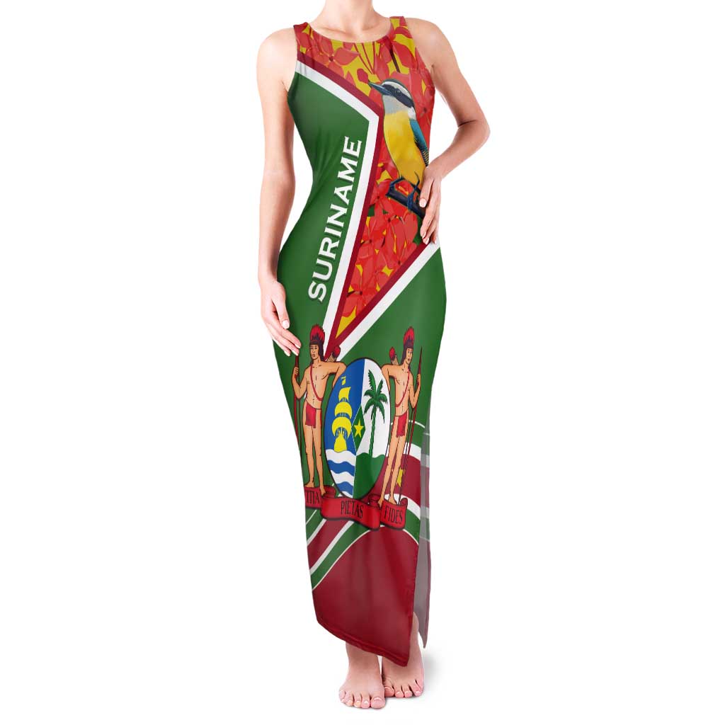 Suriname Independence Day Tank Maxi Dress Coat Of Arms With Lesser Kiskadee - Wonder Print Shop