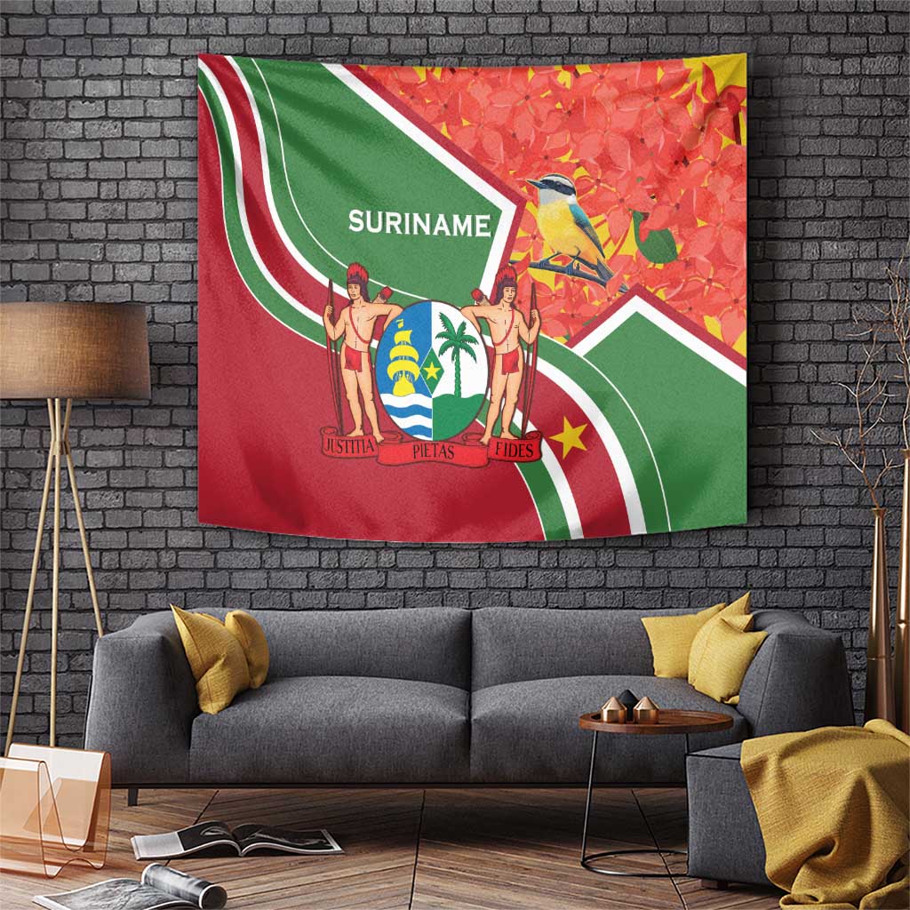 Suriname Independence Day Tapestry Coat Of Arms With Lesser Kiskadee