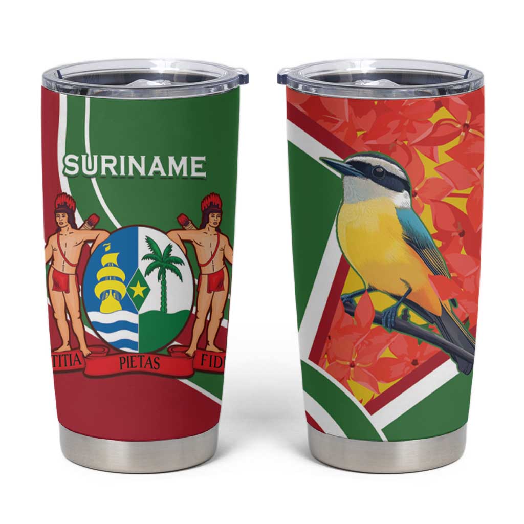 Suriname Independence Day Tumbler Cup Coat Of Arms With Lesser Kiskadee - Wonder Print Shop