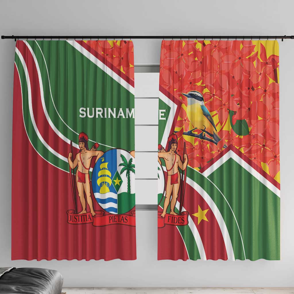 Suriname Independence Day Window Curtain Coat Of Arms With Lesser Kiskadee - Wonder Print Shop