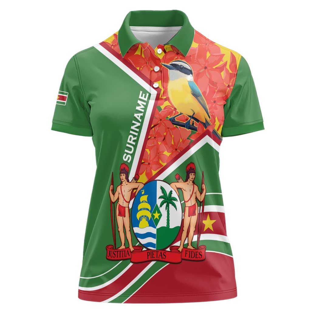 Suriname Independence Day Women Polo Shirt Coat Of Arms With Lesser Kiskadee - Wonder Print Shop