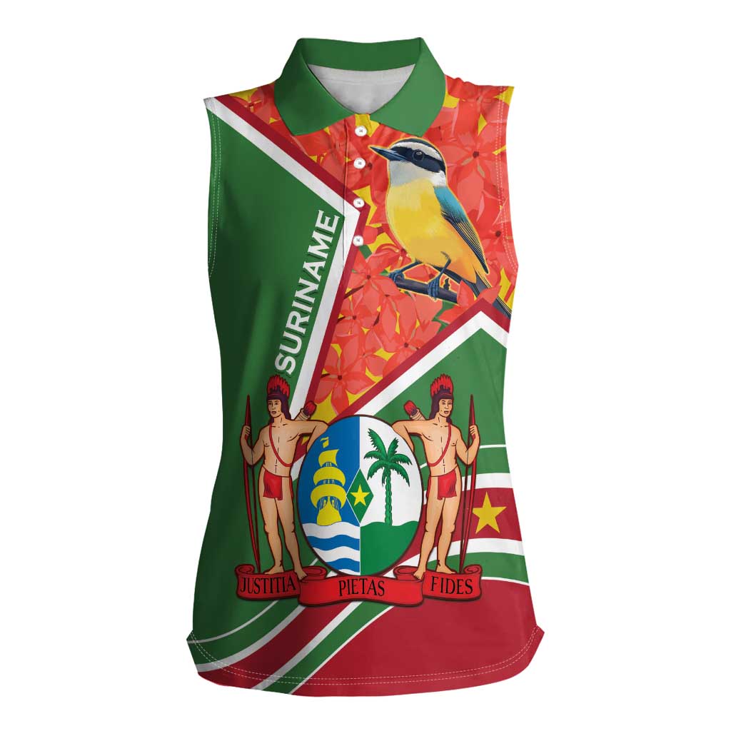 Suriname Independence Day Women Sleeveless Polo Shirt Coat Of Arms With Lesser Kiskadee - Wonder Print Shop