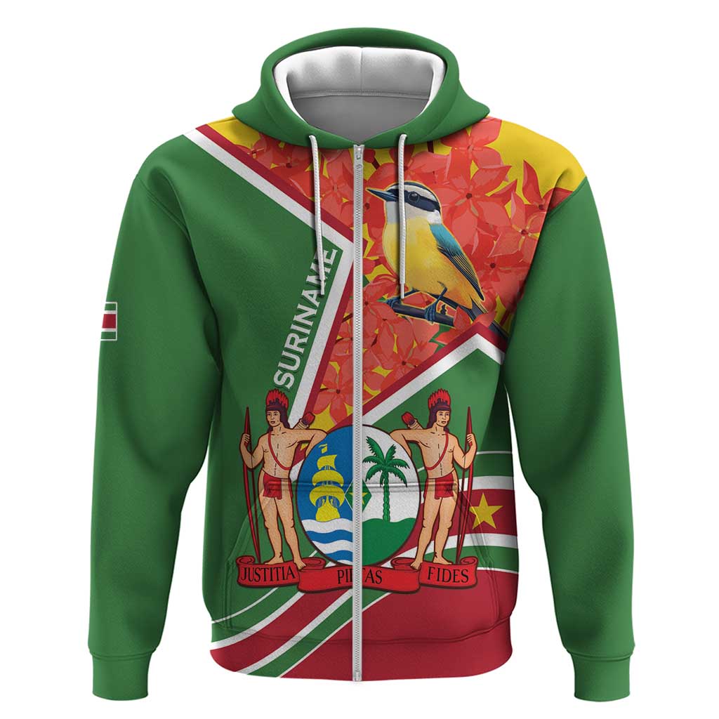 Suriname Independence Day Zip Hoodie Coat Of Arms With Lesser Kiskadee - Wonder Print Shop