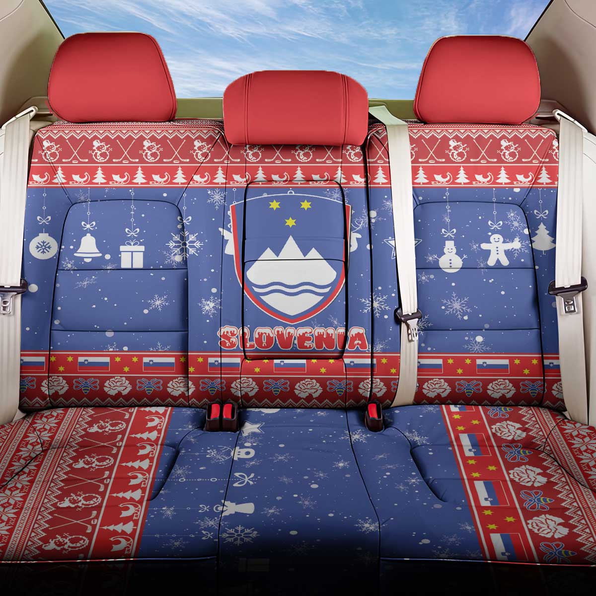 Slovenia Christmas Back Car Seat Cover Coat Of Arms Vesel Bozic - Wonder Print Shop