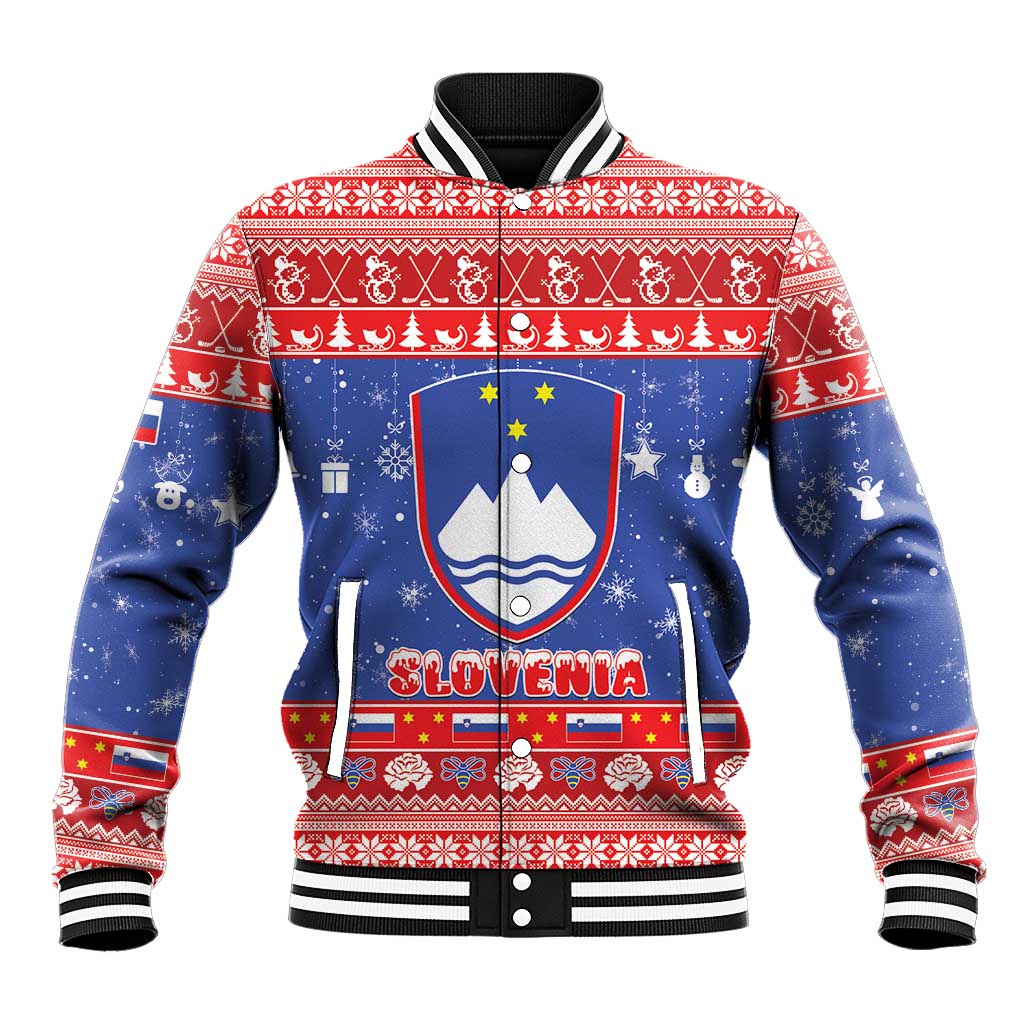 Slovenia Christmas Baseball Jacket Coat Of Arms Vesel Bozic - Wonder Print Shop