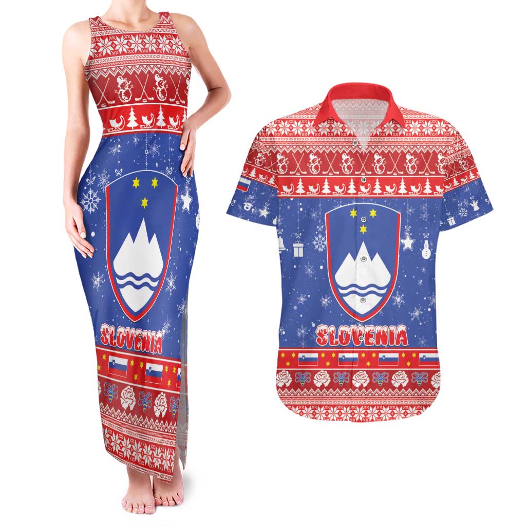 Slovenia Christmas Couples Matching Tank Maxi Dress and Hawaiian Shirt Coat Of Arms Vesel Bozic - Wonder Print Shop