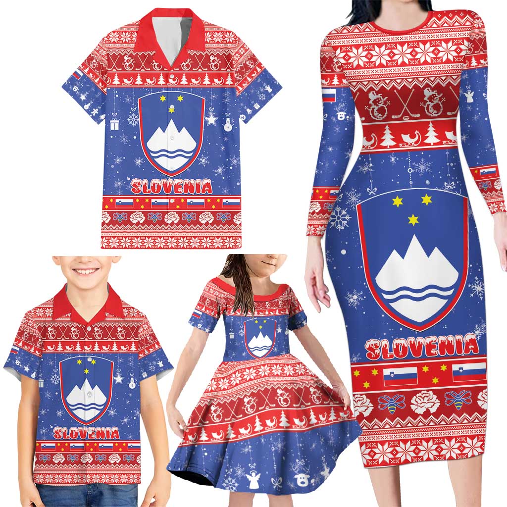 Slovenia Christmas Family Matching Long Sleeve Bodycon Dress and Hawaiian Shirt Coat Of Arms Vesel Bozic - Wonder Print Shop