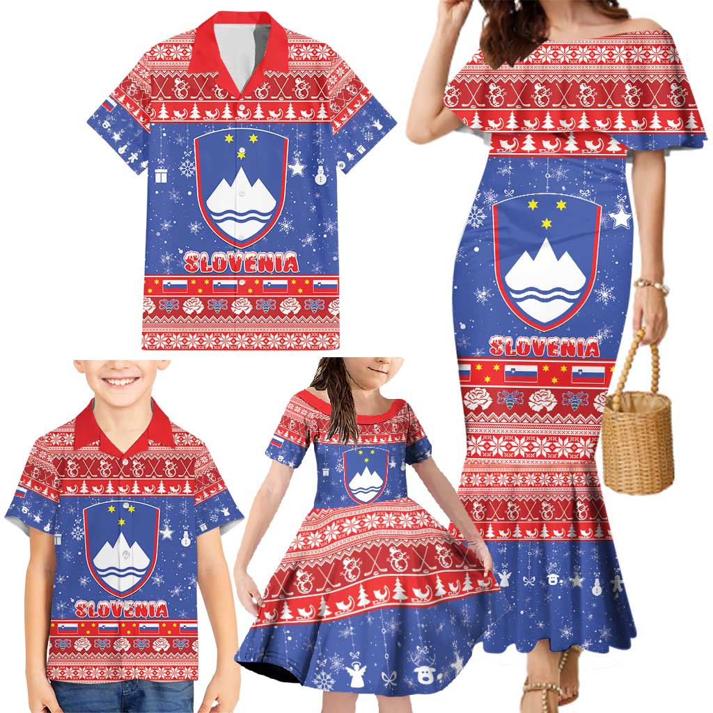 Slovenia Christmas Family Matching Mermaid Dress and Hawaiian Shirt Coat Of Arms Vesel Bozic - Wonder Print Shop