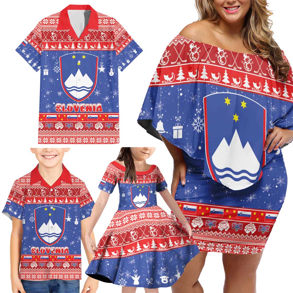 Slovenia Christmas Family Matching Off Shoulder Short Dress and Hawaiian Shirt Coat Of Arms Vesel Bozic - Wonder Print Shop