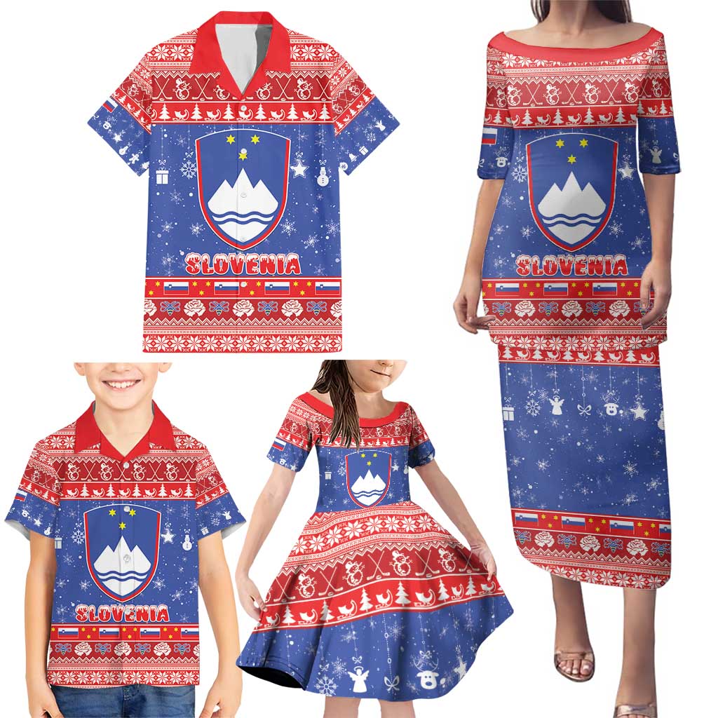 Slovenia Christmas Family Matching Puletasi and Hawaiian Shirt Coat Of Arms Vesel Bozic - Wonder Print Shop