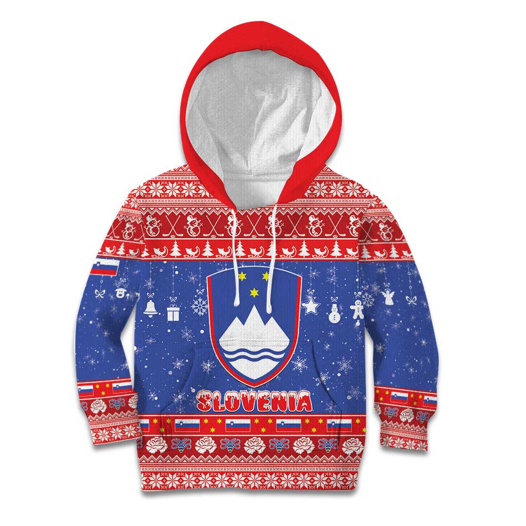 Slovenia Christmas Kid Hoodie Coat Of Arms Vesel Bozic - Wonder Print Shop