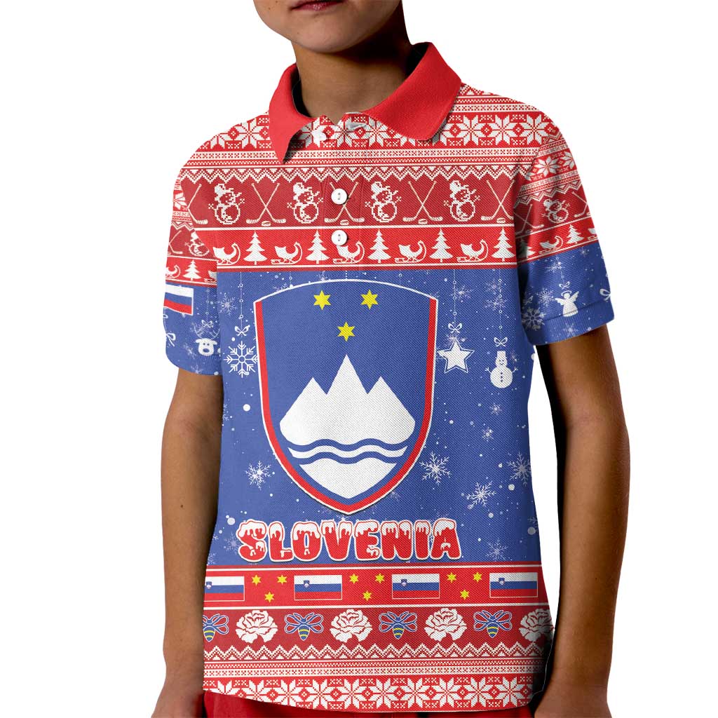 Slovenia Christmas Kid Polo Shirt Coat Of Arms Vesel Bozic - Wonder Print Shop