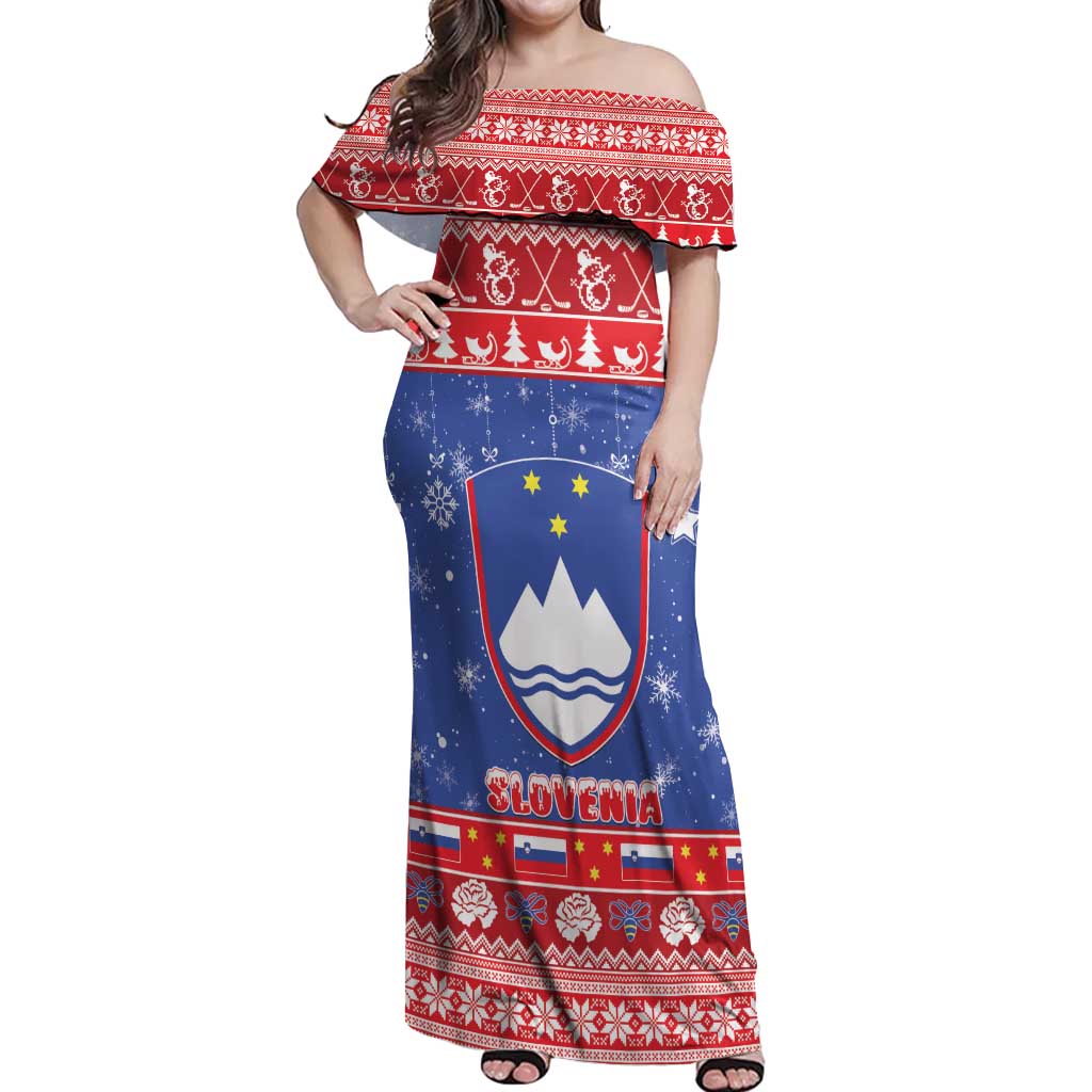 Slovenia Christmas Off Shoulder Maxi Dress Coat Of Arms Vesel Bozic - Wonder Print Shop