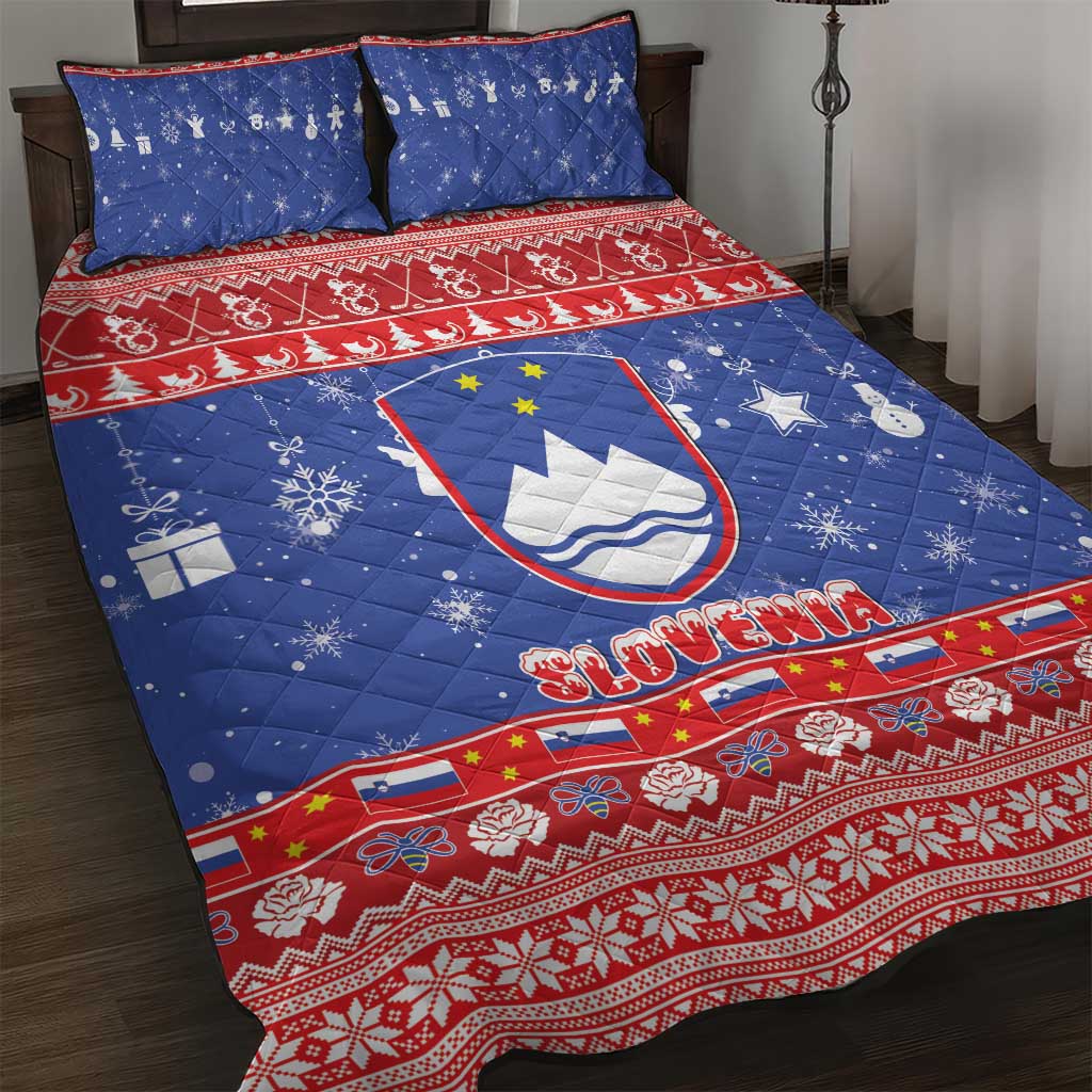 Slovenia Christmas Quilt Bed Set Coat Of Arms Vesel Bozic - Wonder Print Shop