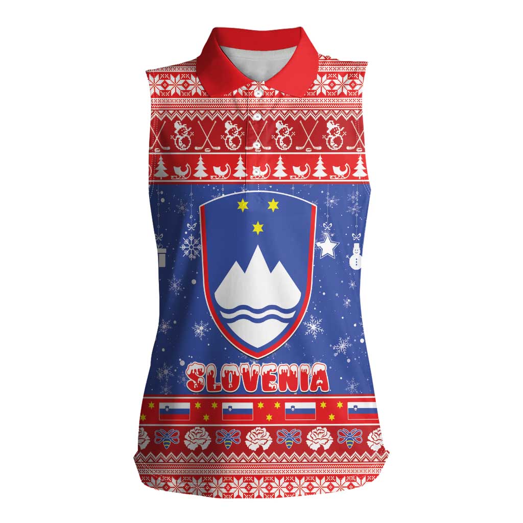 Slovenia Christmas Women Sleeveless Polo Shirt Coat Of Arms Vesel Bozic - Wonder Print Shop