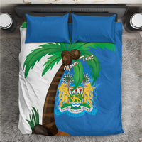 Sierra Leone bedding set with blue duvet, palm-and-coat-of-arms graphic, and two pillowcases