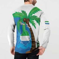 White button sweatshirt coat back with Sierra Leone flag map and Your Text panel