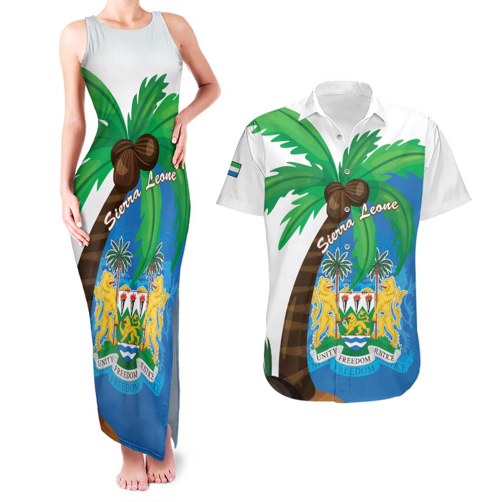 Personalised Sierra Leone Couples Matching Tank Maxi Dress and Hawaiian Shirt Coat Of Arms With Flag Map - Wonder Print Shop