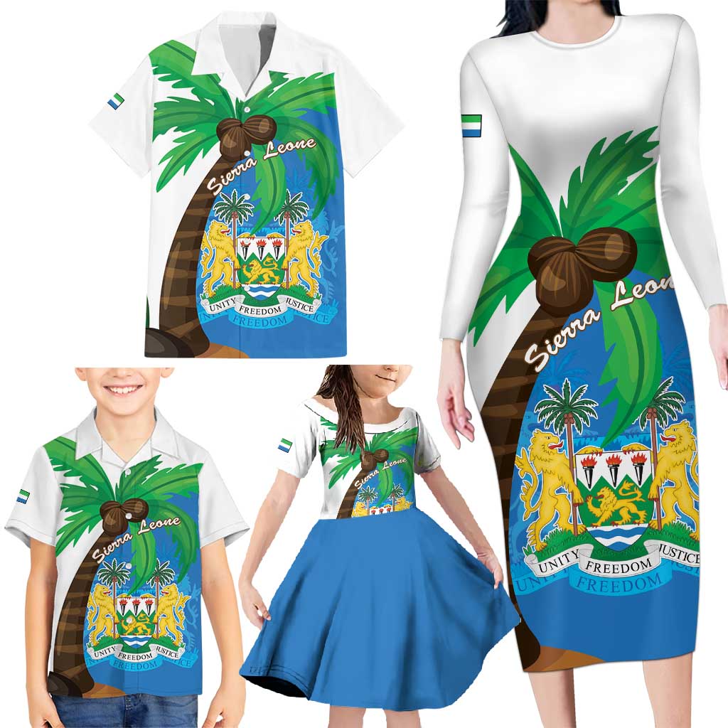 Personalised Sierra Leone Family Matching Long Sleeve Bodycon Dress and Hawaiian Shirt Coat Of Arms With Flag Map - Wonder Print Shop