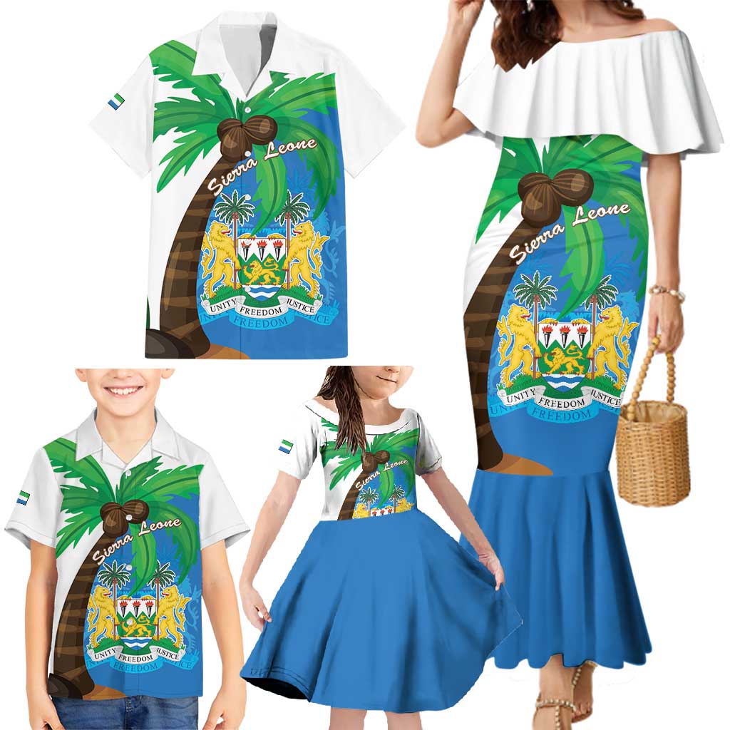 Personalised Sierra Leone Family Matching Mermaid Dress and Hawaiian Shirt Coat Of Arms With Flag Map - Wonder Print Shop