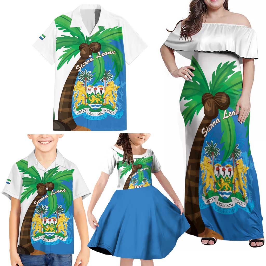 Personalised Sierra Leone Family Matching Off Shoulder Maxi Dress and Hawaiian Shirt Coat Of Arms With Flag Map - Wonder Print Shop