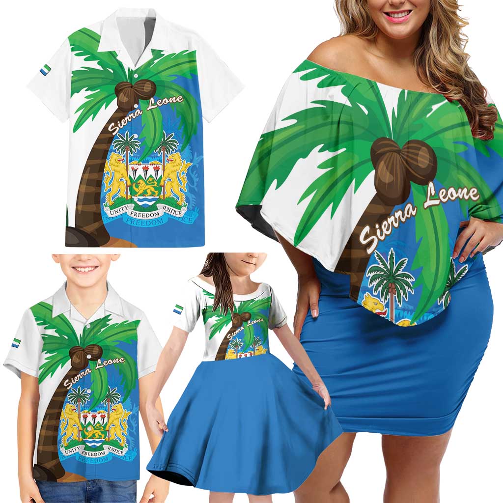 Personalised Sierra Leone Family Matching Off Shoulder Short Dress and Hawaiian Shirt Coat Of Arms With Flag Map - Wonder Print Shop