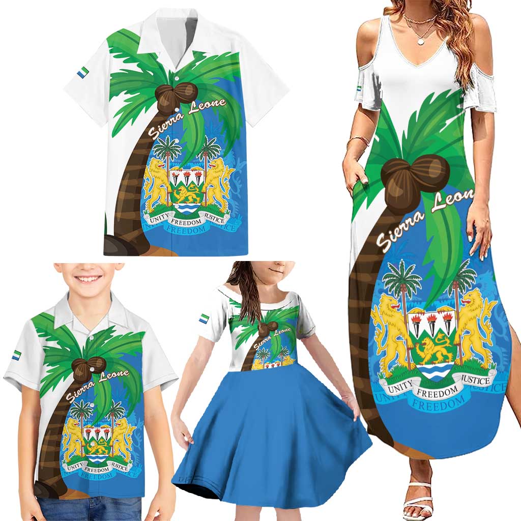 Personalised Sierra Leone Family Matching Summer Maxi Dress and Hawaiian Shirt Coat Of Arms With Flag Map - Wonder Print Shop