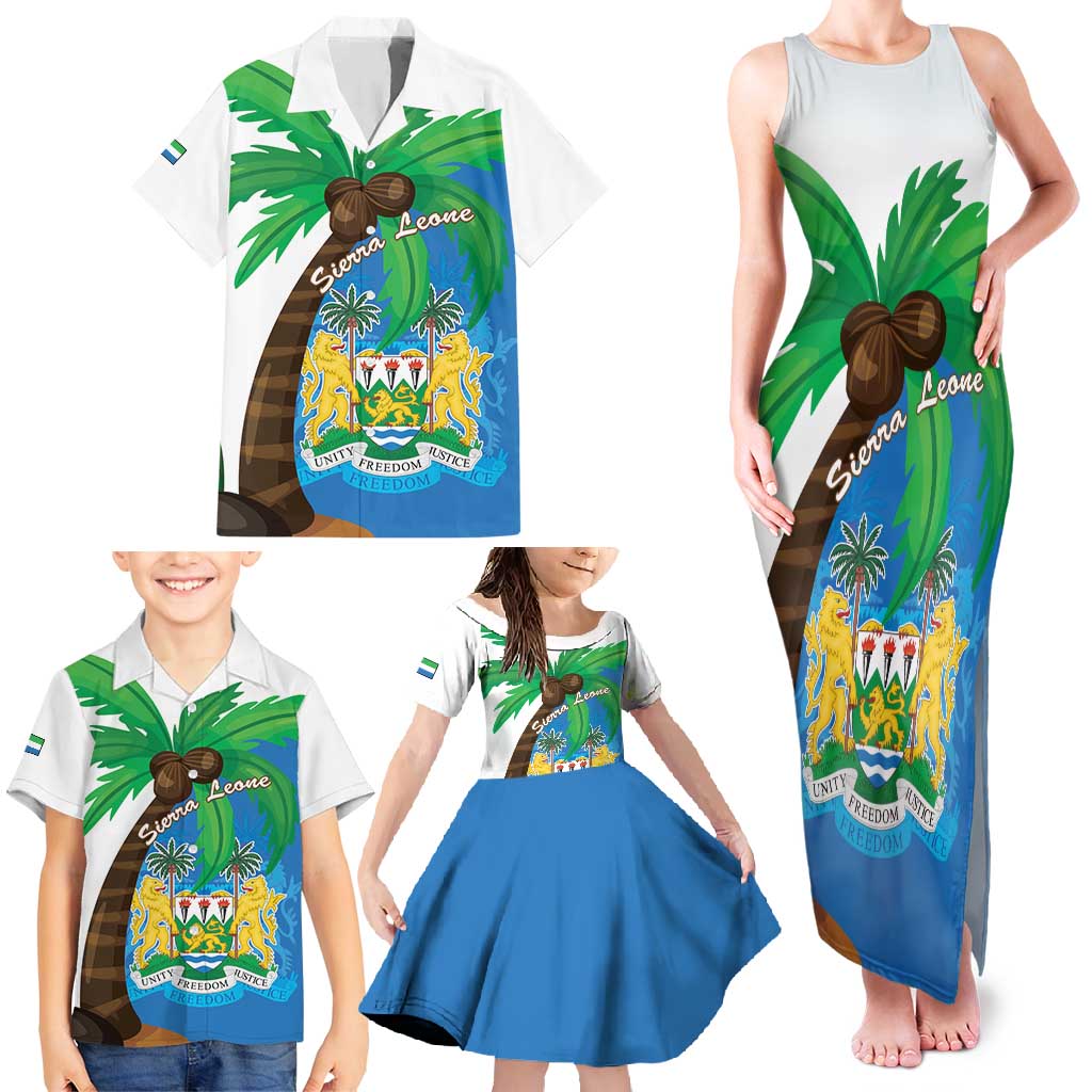 Personalised Sierra Leone Family Matching Tank Maxi Dress and Hawaiian Shirt Coat Of Arms With Flag Map - Wonder Print Shop