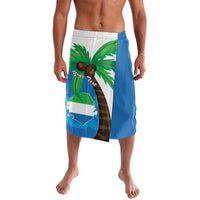 Blue lavalava wrap skirt with Sierra Leone flag map and coat of arms print