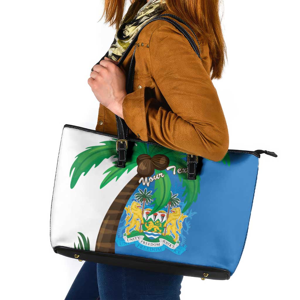 Personalised Sierra Leone Leather Tote Bag Coat Of Arms With Flag Map - Wonder Print Shop