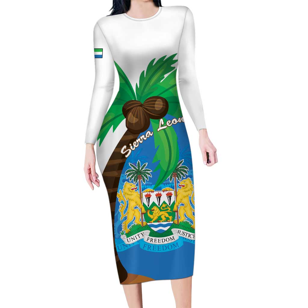 Personalised Sierra Leone Long Sleeve Bodycon Dress Coat Of Arms With Flag Map - Wonder Print Shop