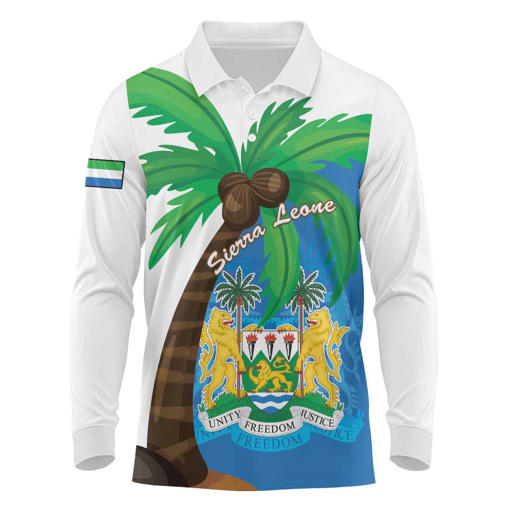 Personalised Sierra Leone Long Sleeve Polo Shirt Coat Of Arms With Flag Map - Wonder Print Shop