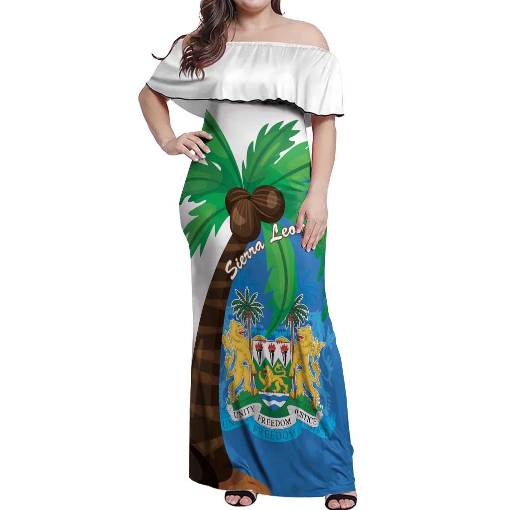 Personalised Sierra Leone Off Shoulder Maxi Dress Coat Of Arms With Flag Map - Wonder Print Shop