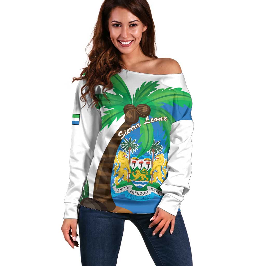 Personalised Sierra Leone Off Shoulder Sweater Coat Of Arms With Flag Map