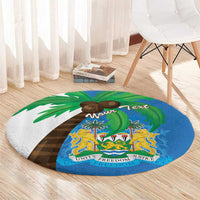 Sierra Leone round carpet, blue with coat of arms and flag map, unity freedom justice