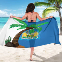 Personalized Sierra Leone sarong with flag map coat of arms, back view blue drape