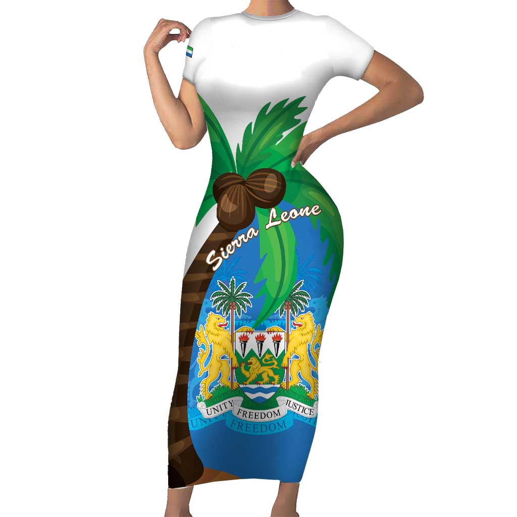 Personalised Sierra Leone Short Sleeve Bodycon Dress Coat Of Arms With Flag Map - Wonder Print Shop